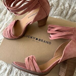 Lucky Brand Lakisha Blush Pink Suede Strappy Block Heel Sandals